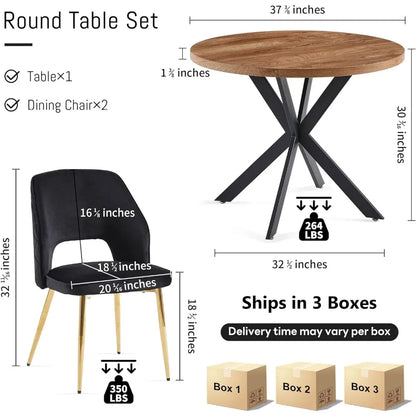3-Piece Dining Table Set for 2 - 37-Inch Round Table and Chairs,