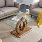 Glass Coffee Table, 47'' Modern Double MDF Leg and Silver Metal Bases