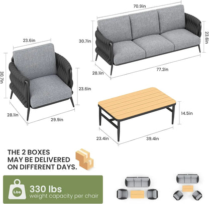 Outdoor Patio Furniture Set 6-Piece, Outdoor 5-Seat Sofa with Coffee Table,