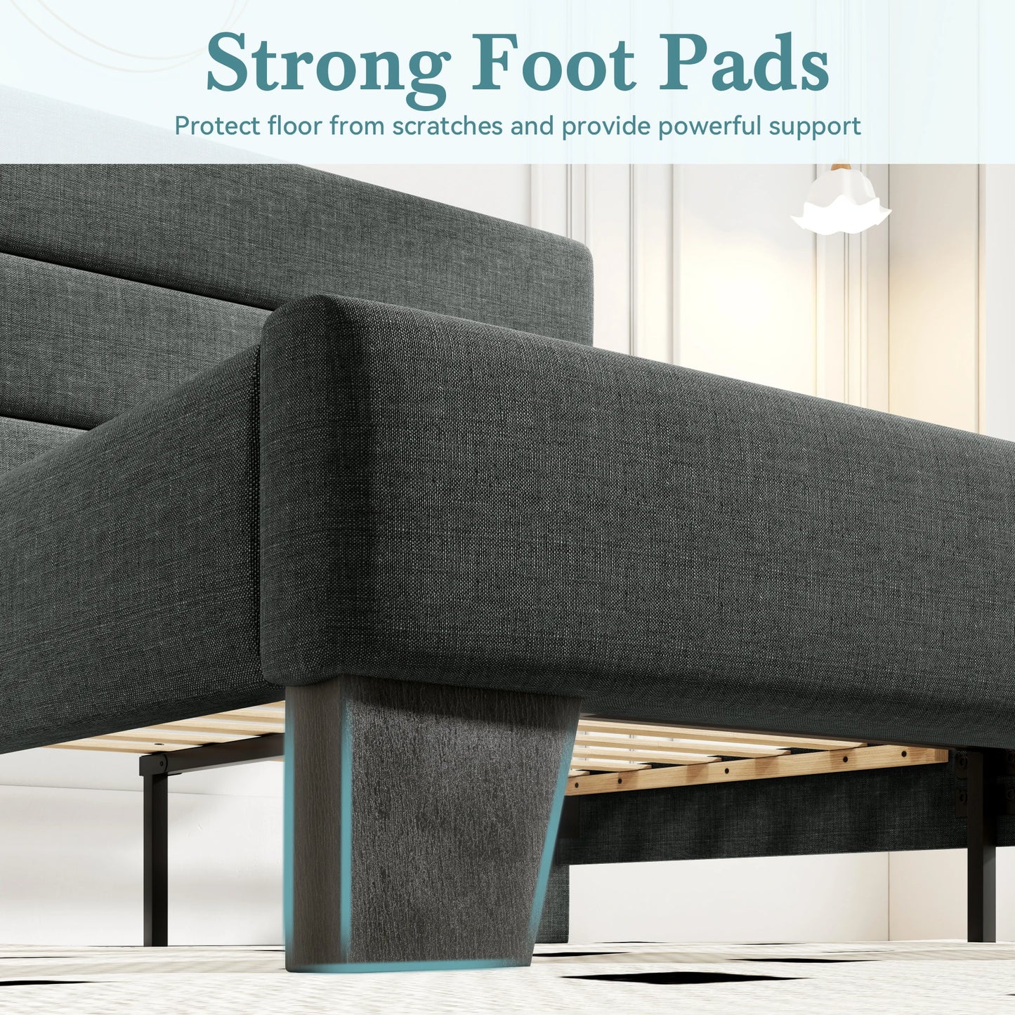 Bed Frame with Headboard, Fabric Platform Bed
