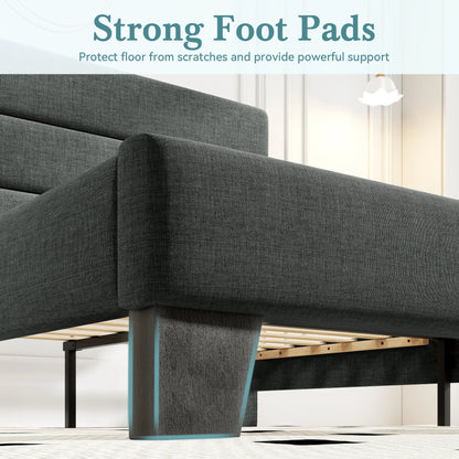 Bed Frame with Headboard, Fabric Platform Bed