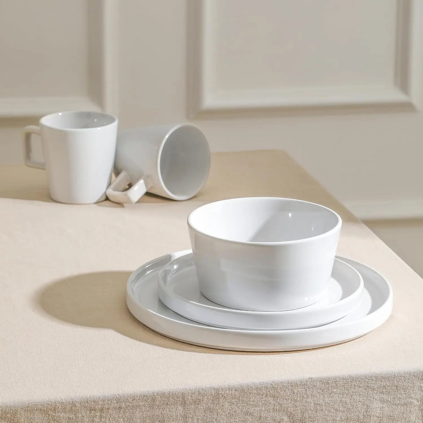 16-Piece Dinnerware Set for 4, White Glossy Plates and Bowls Set,