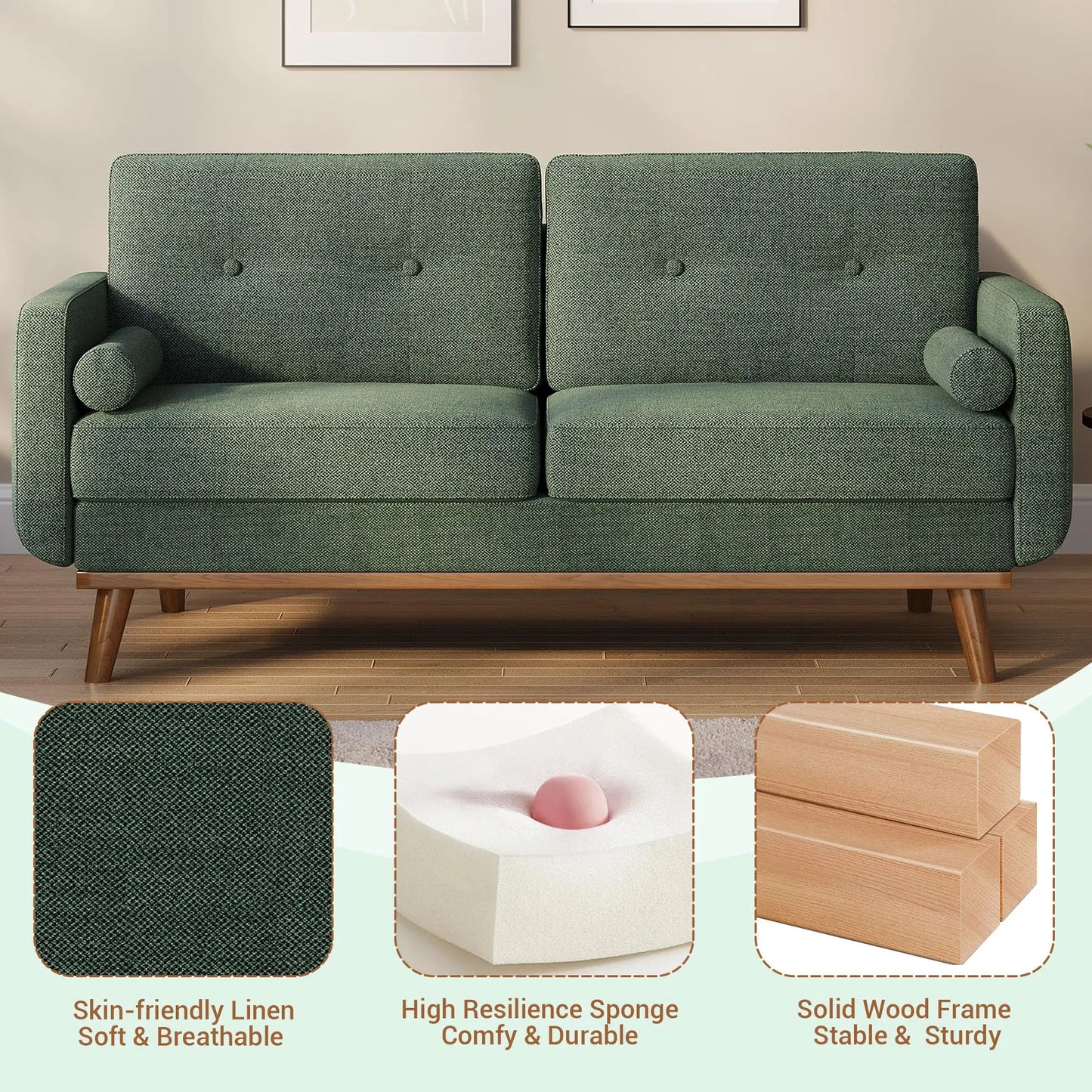 65" Mid Century Modern Couch Sofa Loveseat