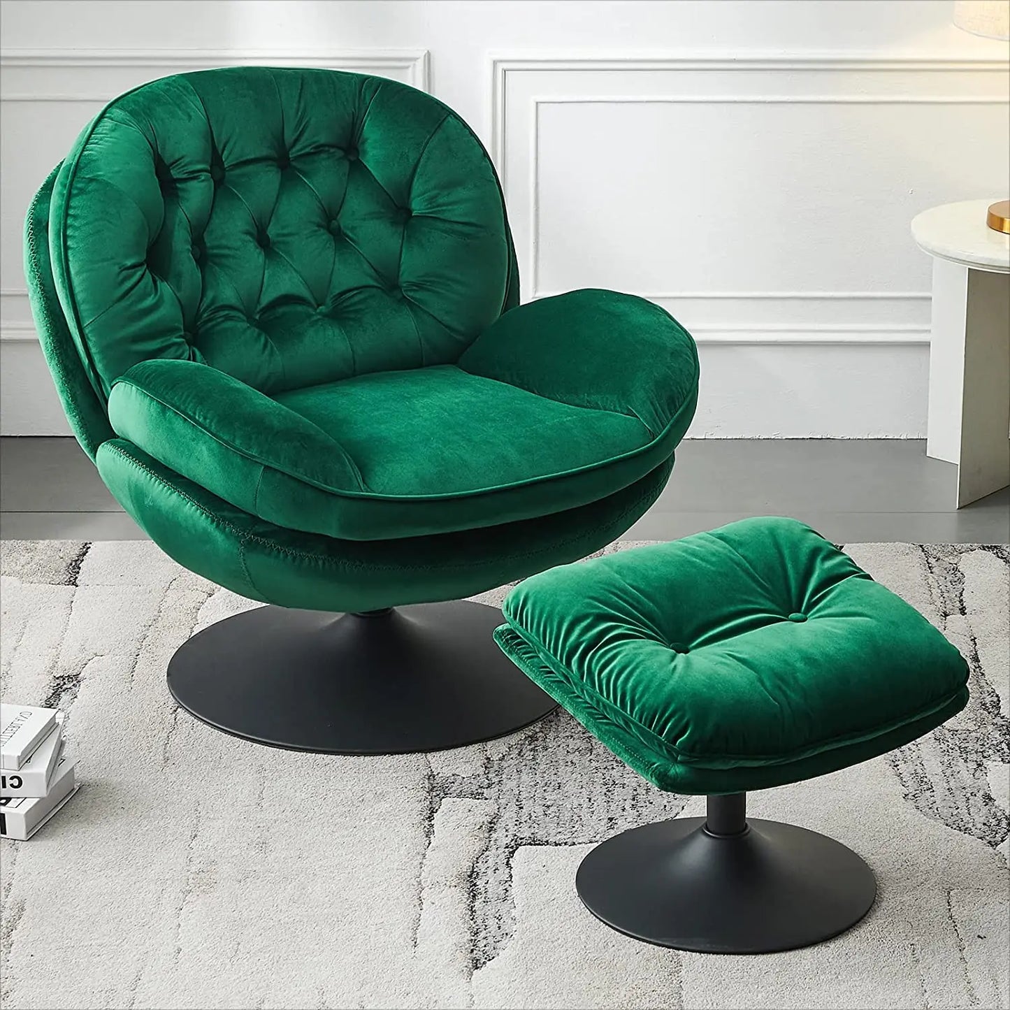 Velvet Swivel Armchair Set with Ottoman, Accent Chair