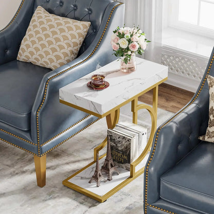 White Gold  C Shaped, Modern Small Side Table