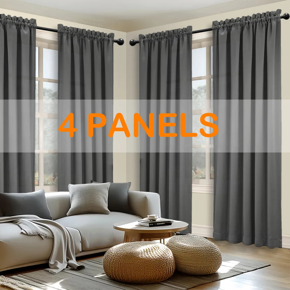 4pcs Light Filtering Curtains - Elegant, Fade-Resistant