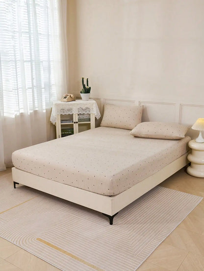 2/3pcs Khaki Striped Heart & Geometric Print Bedding Set