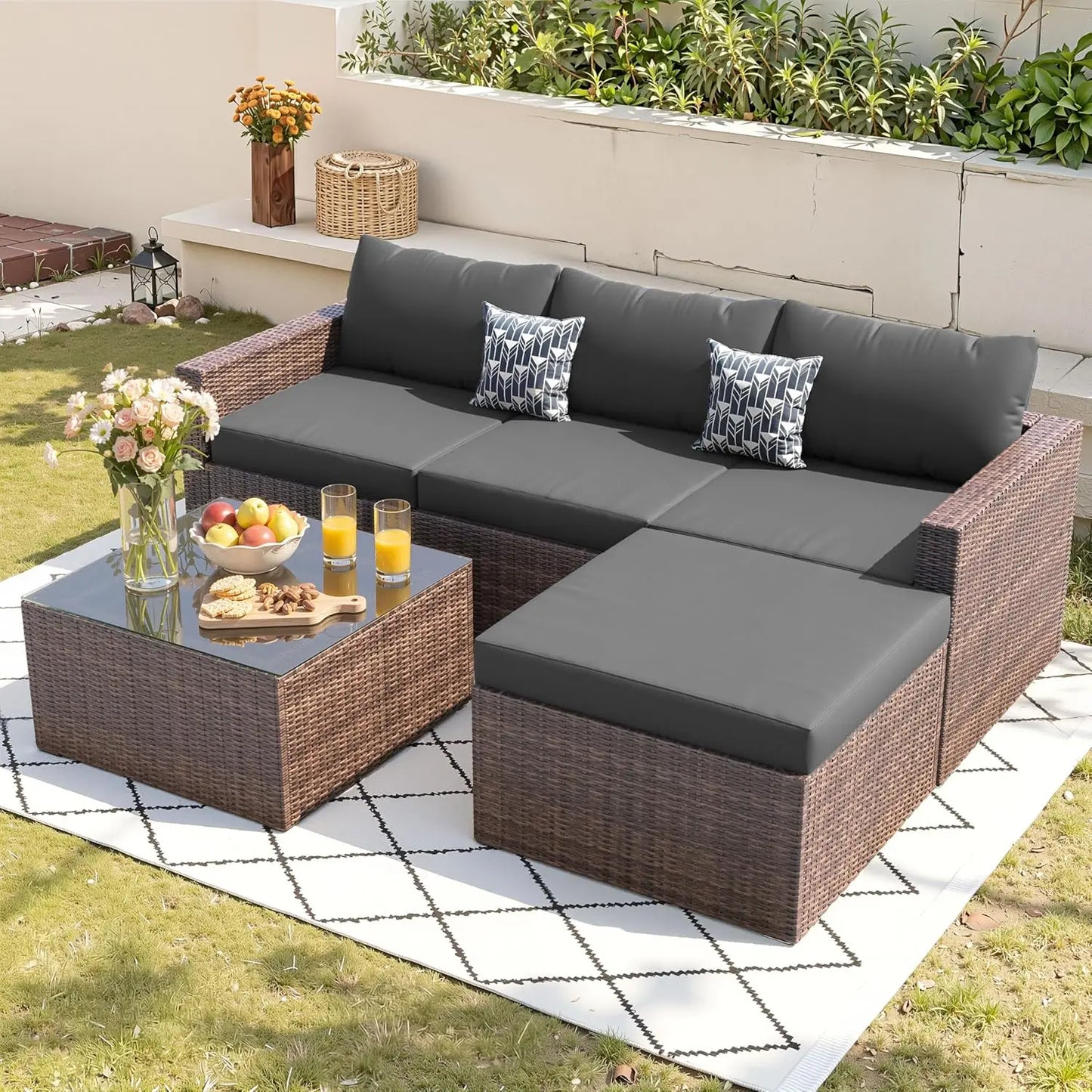 5 Piece Patio Furniture Set, Wicker