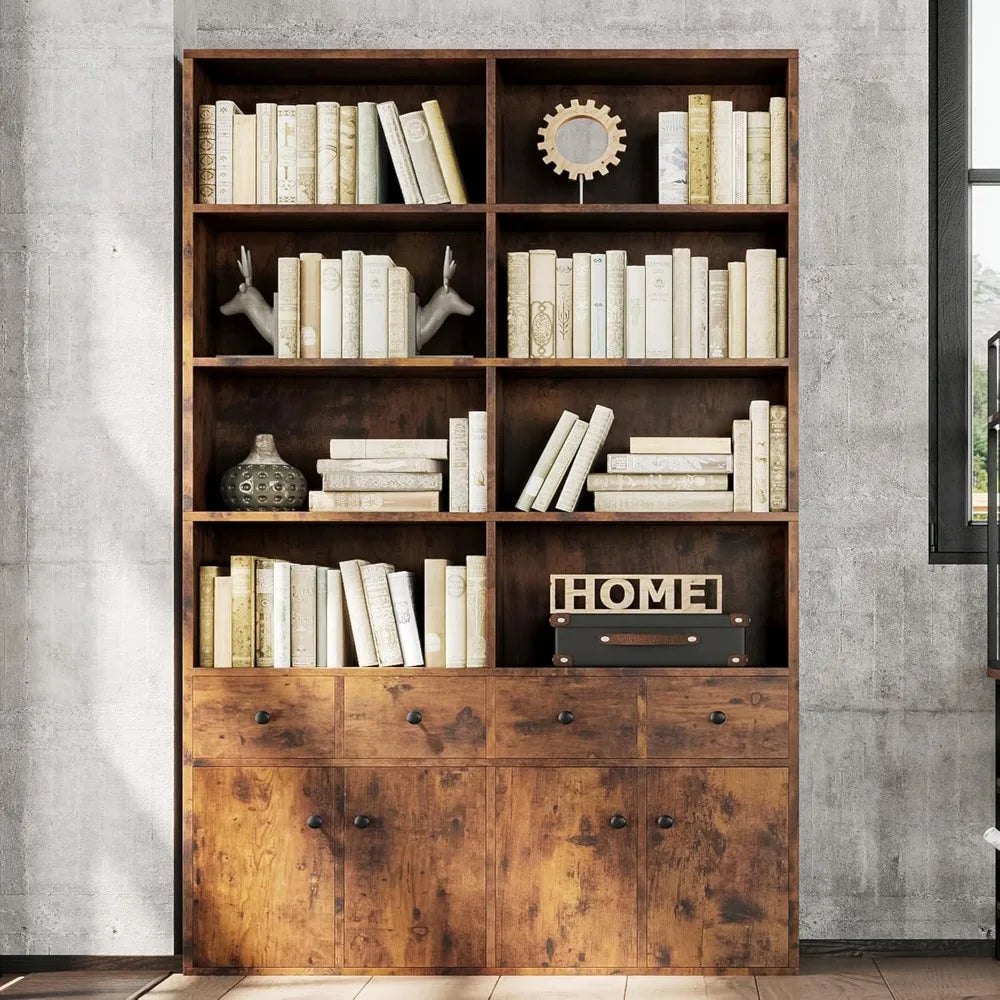 78.7" Bookcase with 4 Drawers and 4 Doors