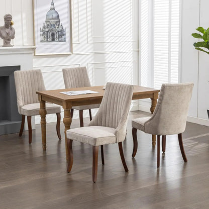 Velvet Upholstered Dining Chairs Set of 6 Mid Century Wood Legs