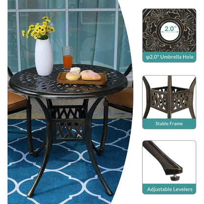 3 Piece Outdoor Patio Set, Cast Aluminum
