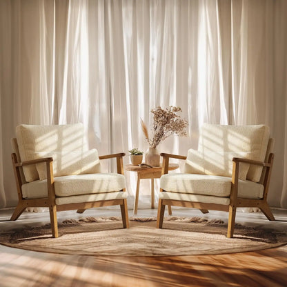 Wide Accent Chair Set of 2,Upholstered Mid Century Modern with Pillow