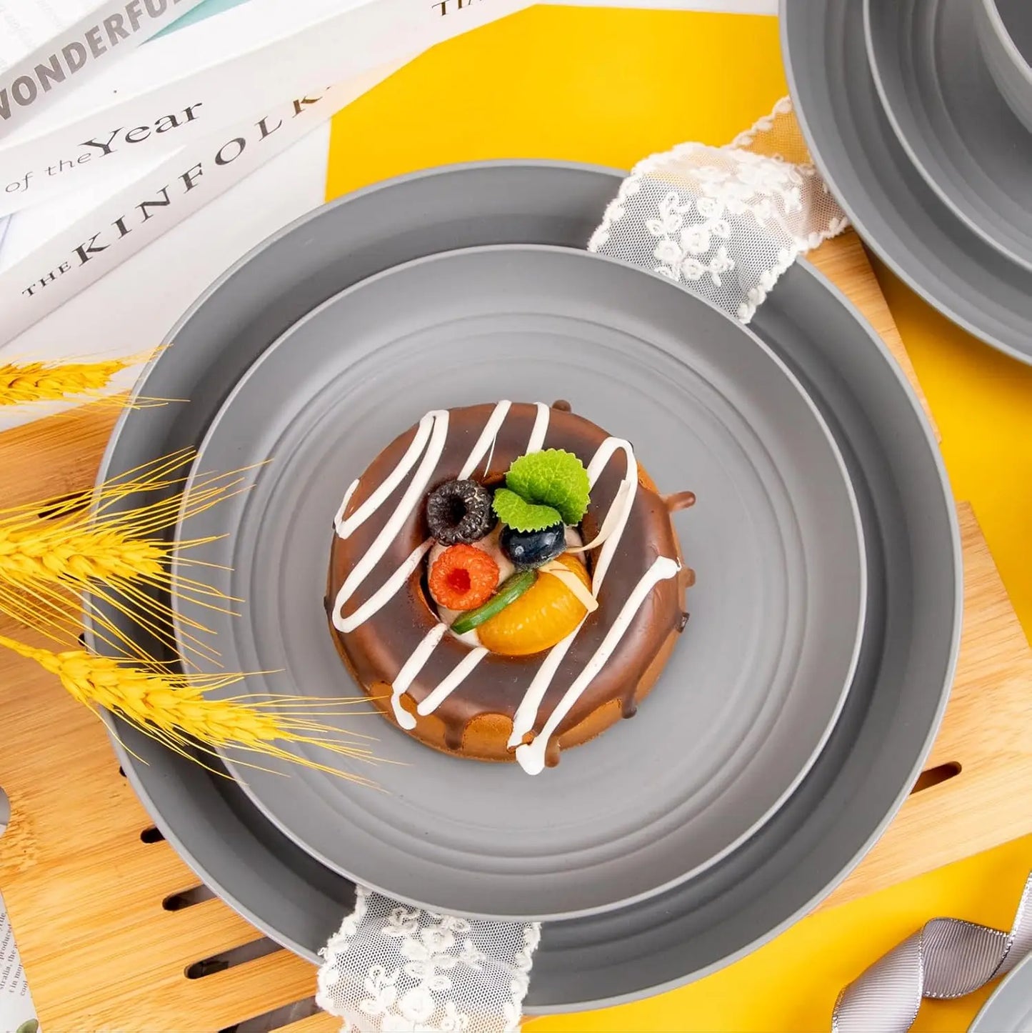48 Pcs Grey Plastic Dinnerware Set for 12 Guests