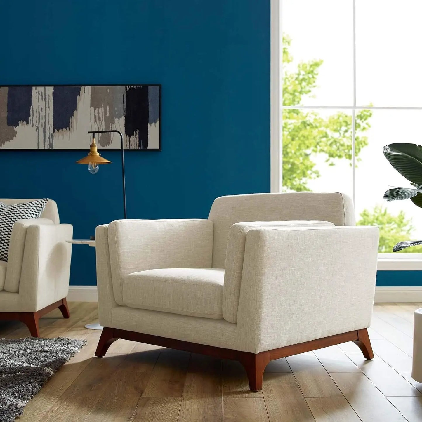 Mid-Century Upholstered Fabric Accent Arm Chair
