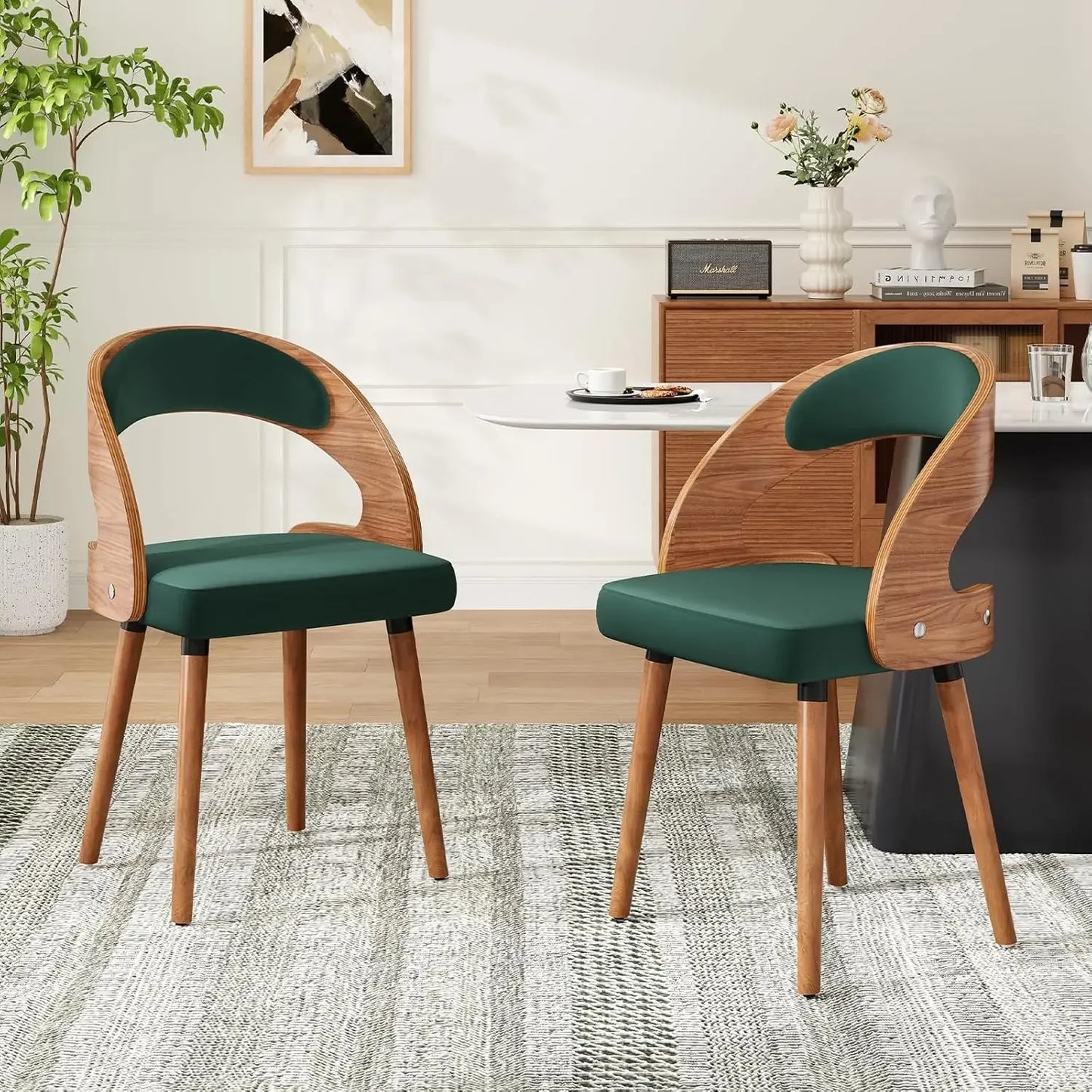 Modern Wood Dining Chairs Set of 4 Upholstered
