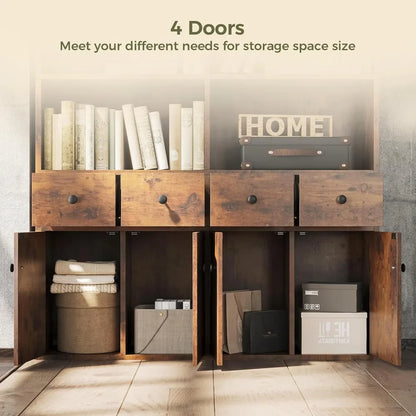 78.7" Bookcase with 4 Drawers and 4 Doors