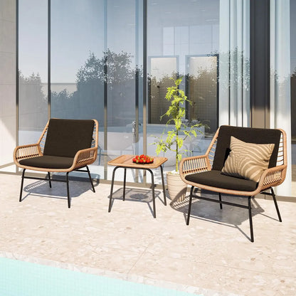 3 Piece Outdoor Patio Furniture Set,  Wicker Chairs with Cushions and Coffee Table,