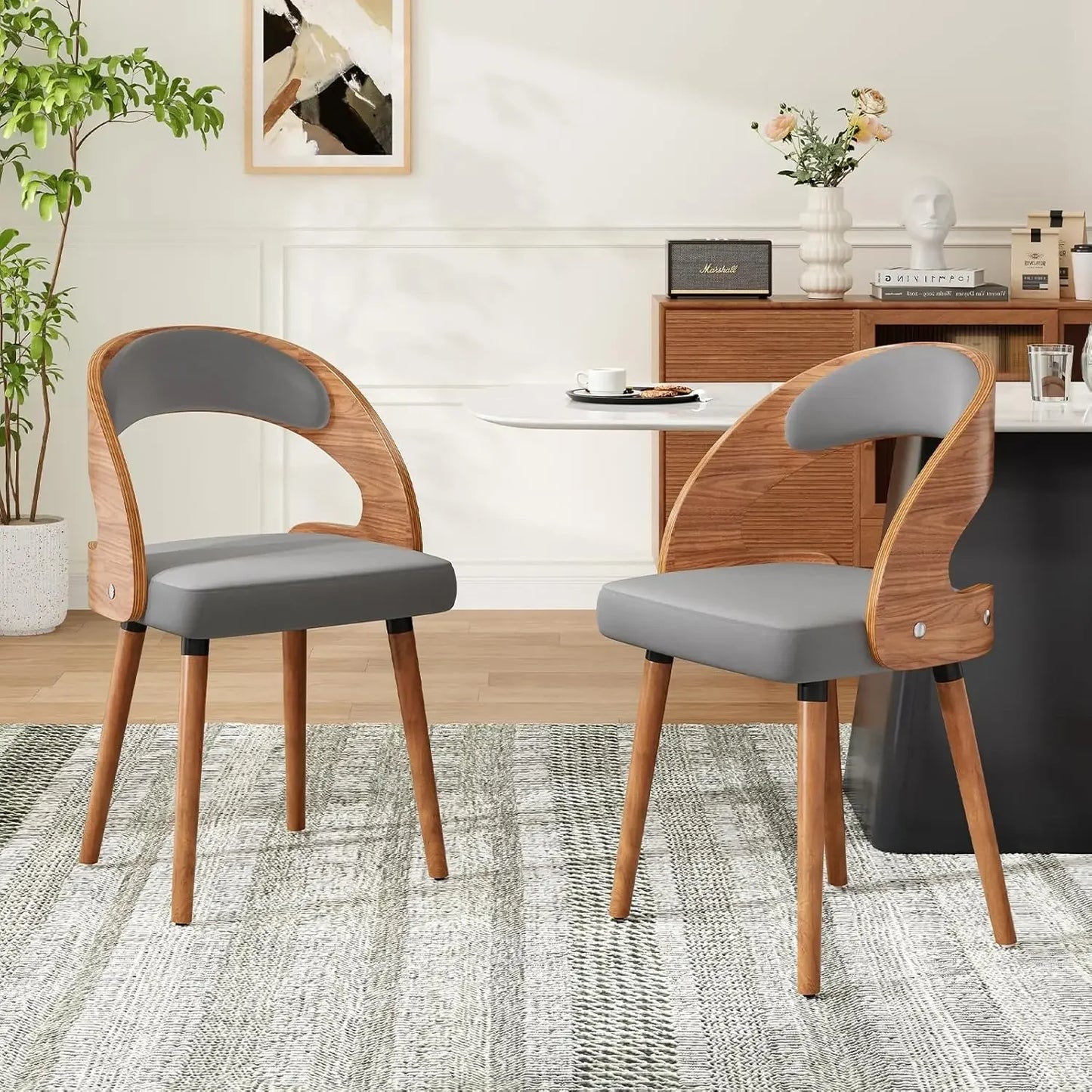 Modern Wood Dining Chairs Set of 4 Upholstered