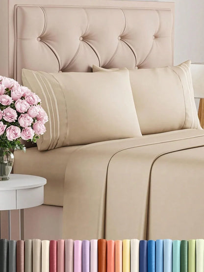 4PCS Cooling Luxury Bedding Set, Embroidered Pillowcases
