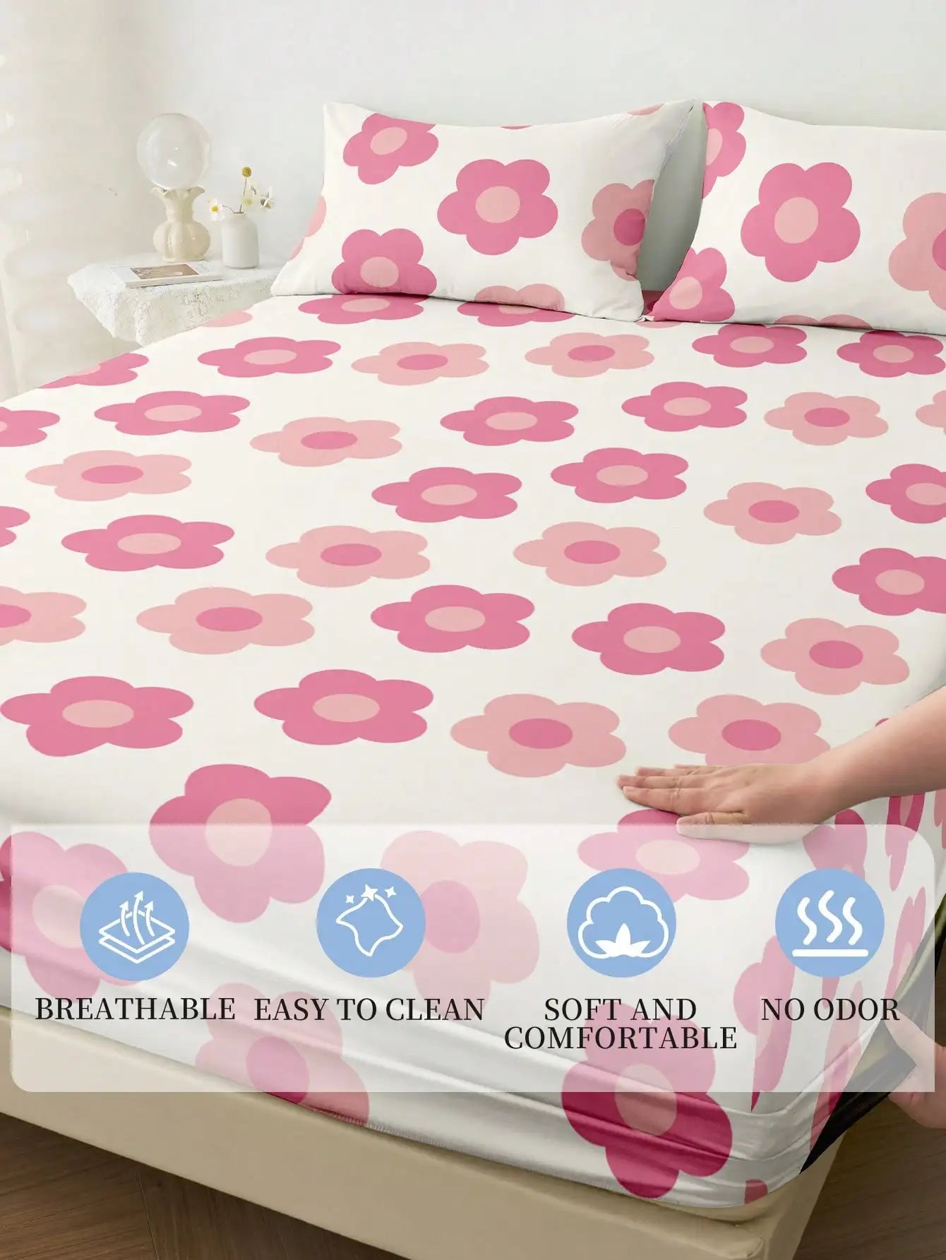 Pink Floral Print Fitted Sheet