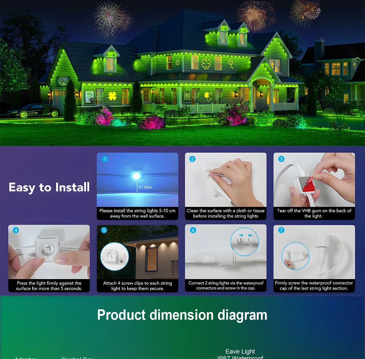 Eaves Lights Permanent Outdoor LED Light String Strip