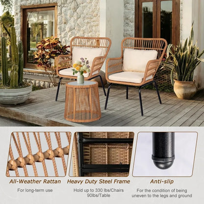 3 Piece Outdoor Wicker Bistro Set, Patio Conversation Sets