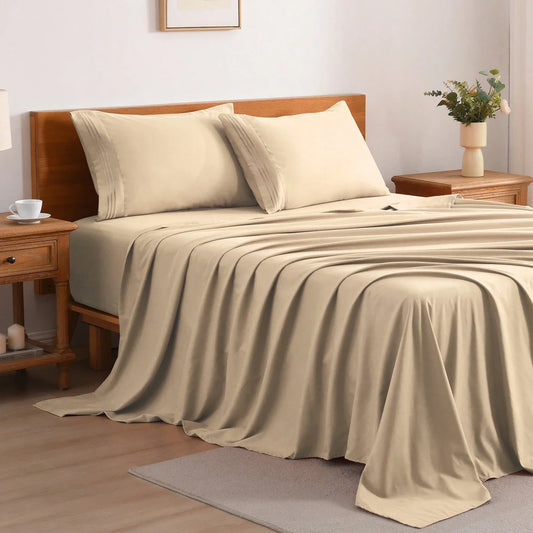 4PCS Cooling Luxury Bedding Set, Embroidered Pillowcases