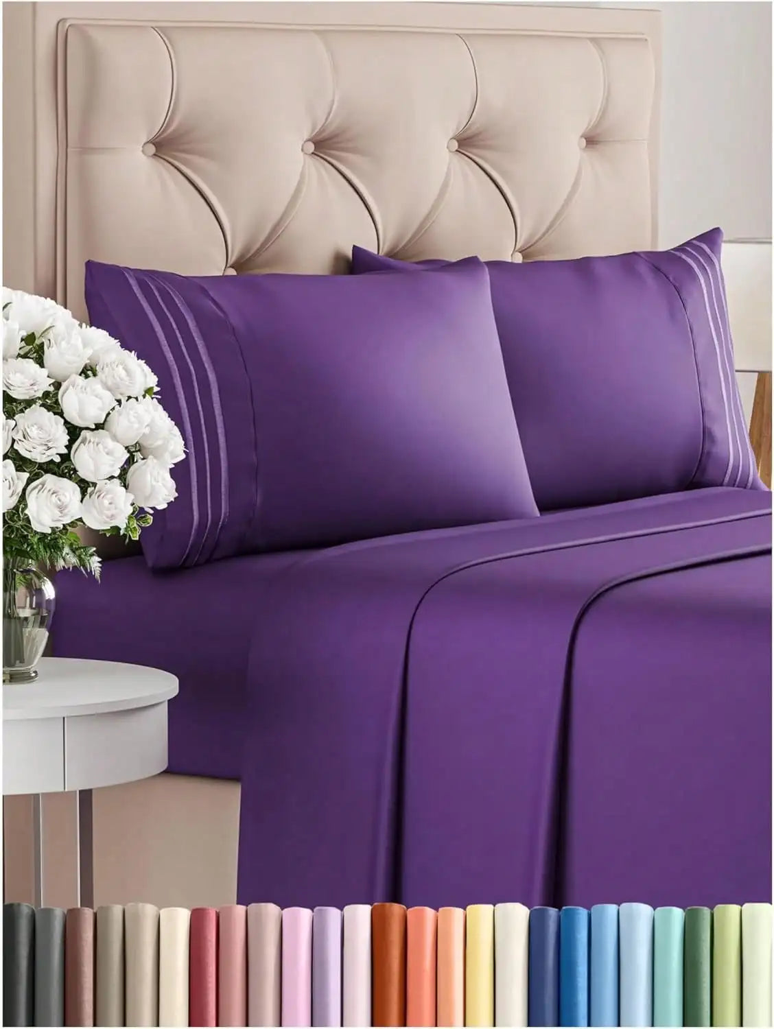4PCS Cooling Luxury Bedding Set, Embroidered Pillowcases