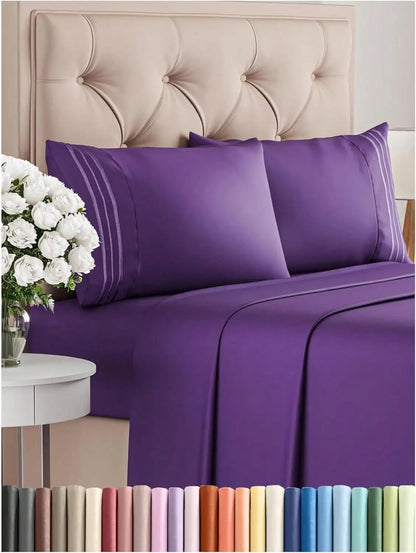 4PCS Cooling Luxury Bedding Set, Embroidered Pillowcases