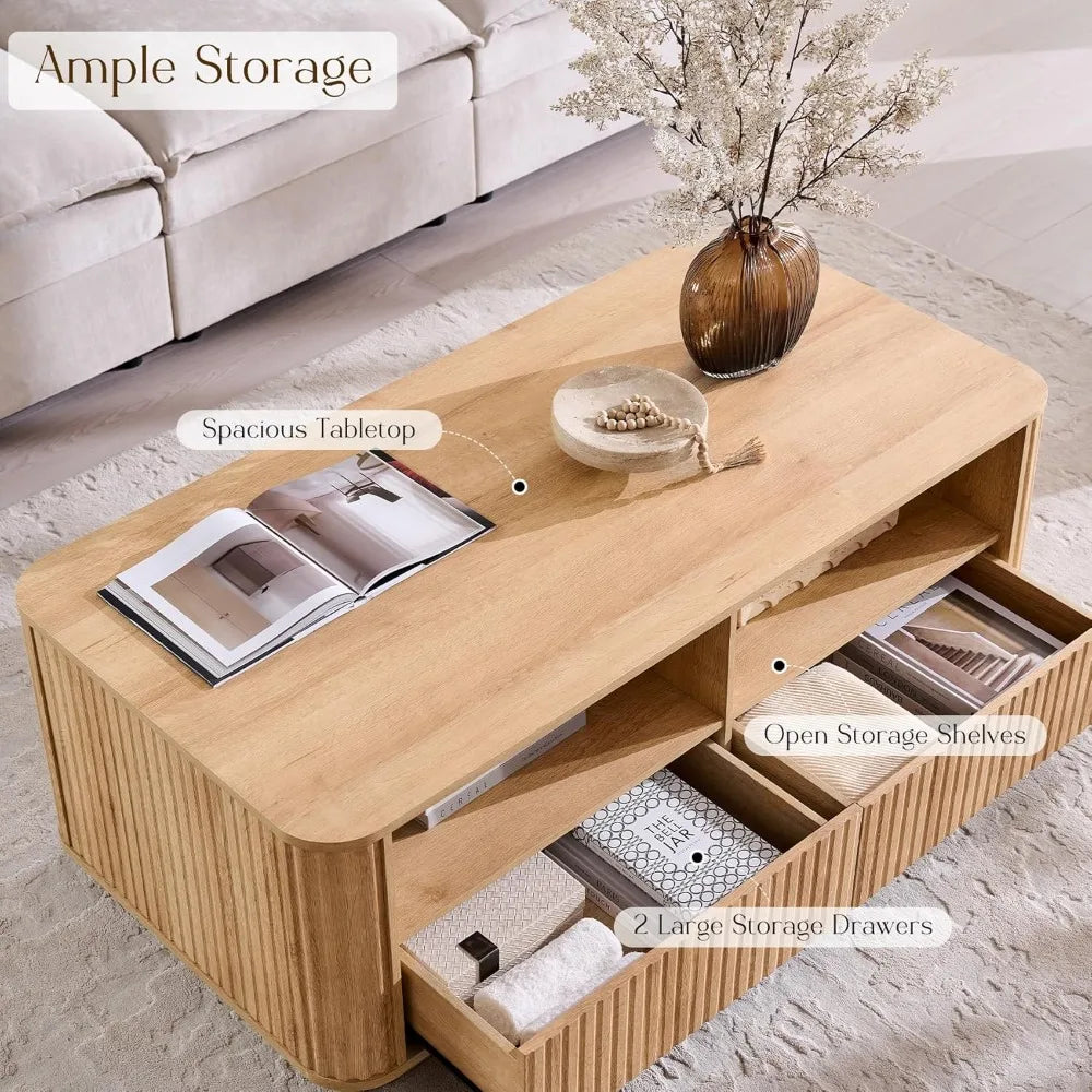 51" Fluted Coffee Table with Storage,