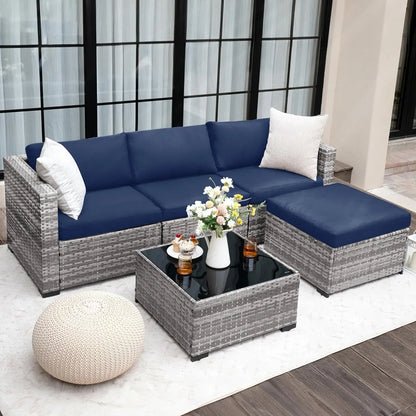 5 Piece Patio Furniture Set, Wicker