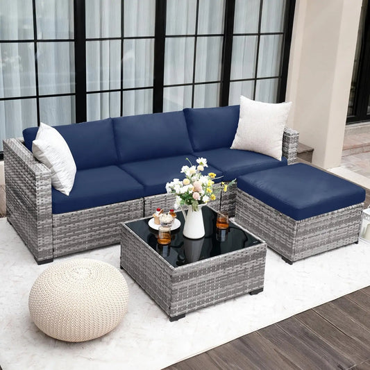 5 Piece Patio Furniture Set, Wicker