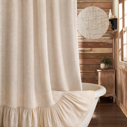Farmhouse Shower Curtain with Ruffle Hem Linen Beige 72x72 Boho Rustic Natural Fabric