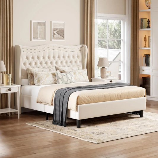 Queen Bed Frame with Tall Headboard & Footboard