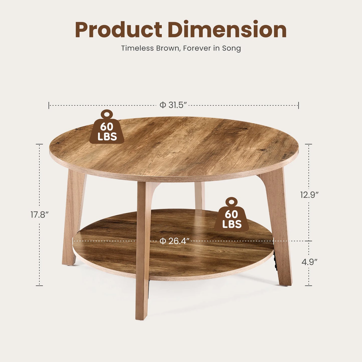 32IN Wood Round Coffee Table