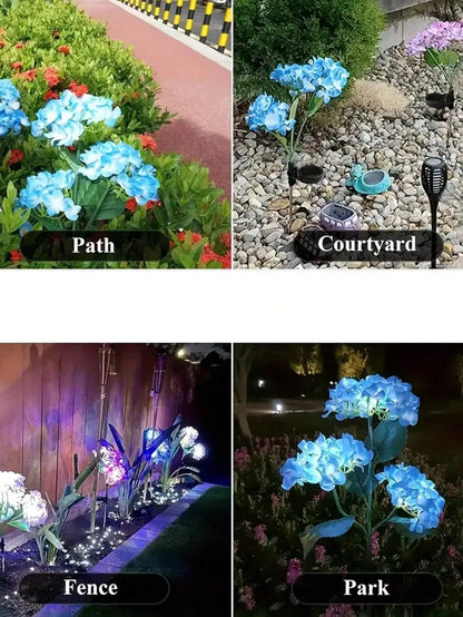 1PC Solar Hydrangea Lights With 3 Heads,LED Artificial Flower Lights,