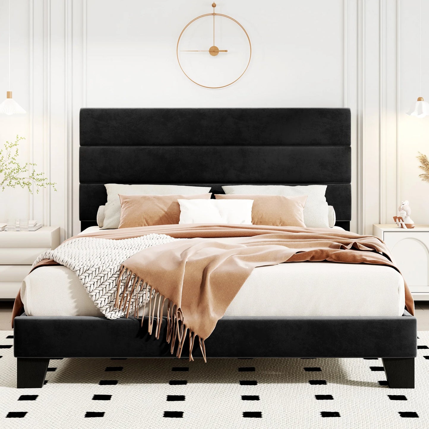 Bed Frame with Headboard, Fabric Platform Bed