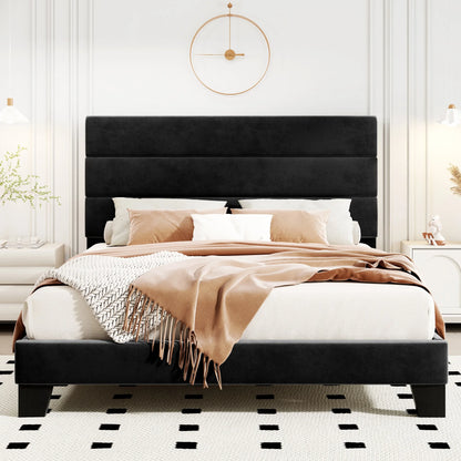 Bed Frame with Headboard, Fabric Platform Bed