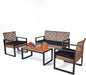 Wicker Patio Furniture, Set of 4, Acacia Wood Table, 2 Rattan Chairs, 1 Loveseat