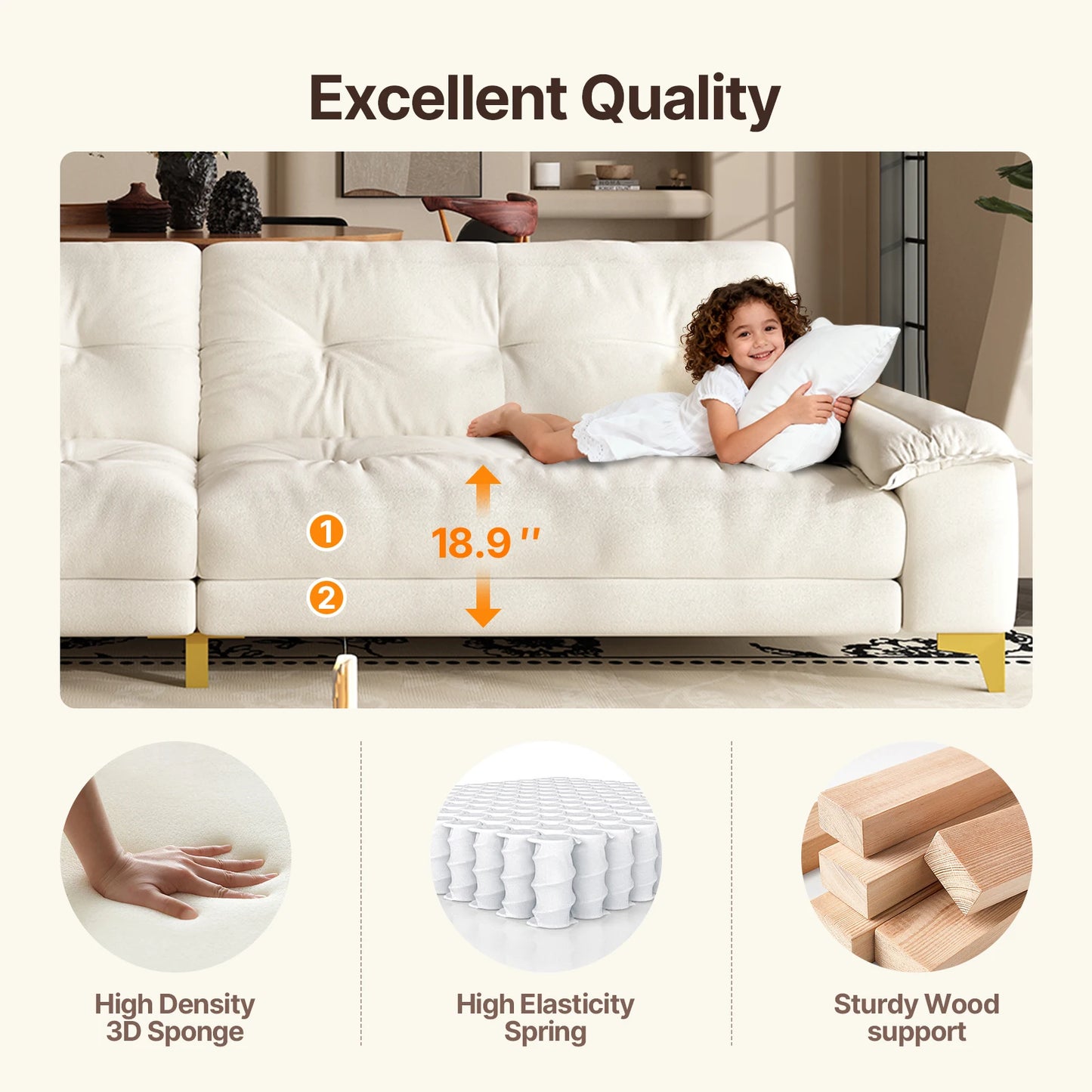 104.7" sectional Couch, mid-Century Modern 4-Seater