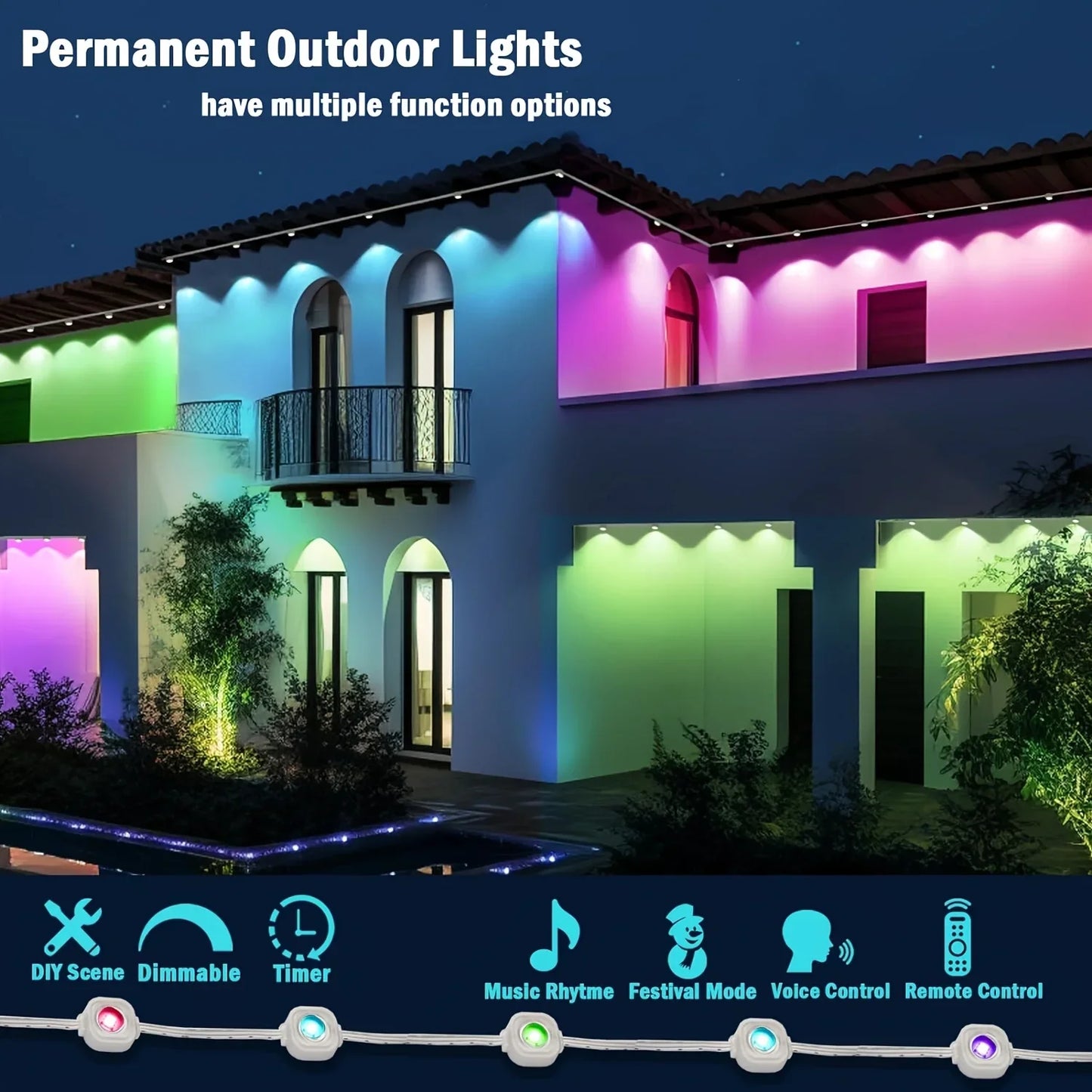 Eaves Lights Permanent Outdoor LED Light String Strip