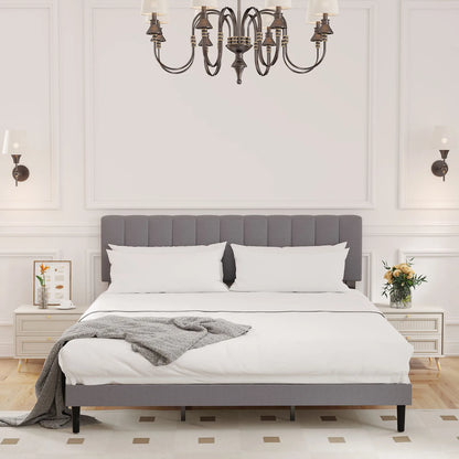 Wooden Solid Bed Frame with Fabric Upholstered