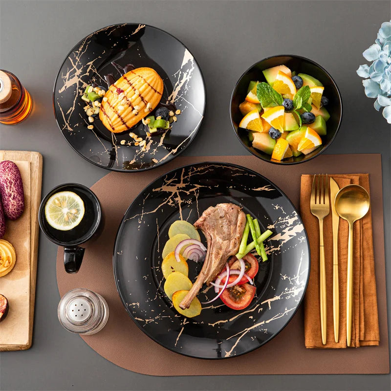 16Pcs Black Procelain Tableware Set