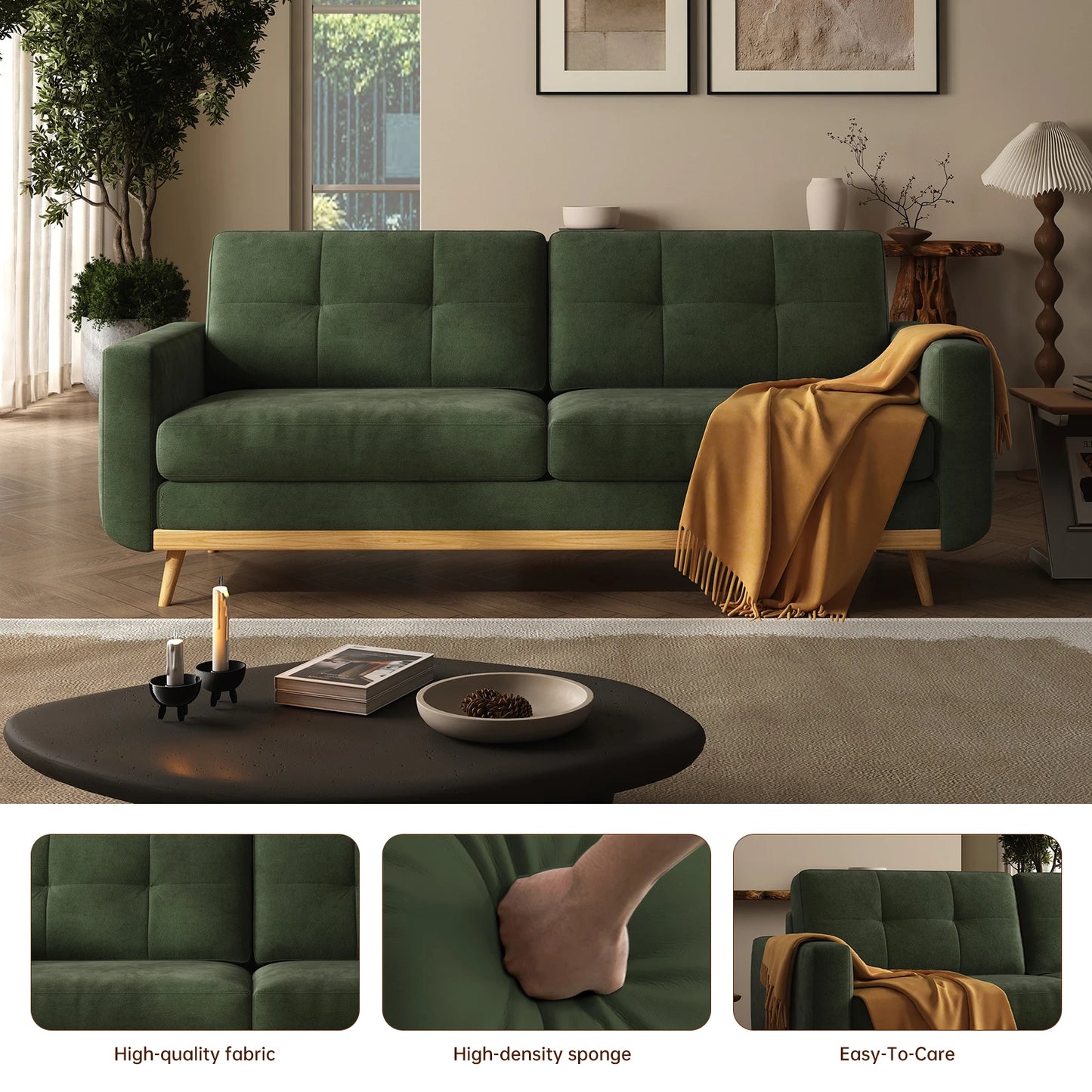 67.7-inch Mid-Century Modern Loveseat Sofa with Wooden Legs