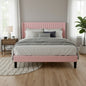Velvet Upholstered Bed Frame with Vertical Channel Tufted Wingback Headboard