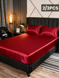 2/3pcs Satin Fitted Sheet Set with Pillowcases, Solid Color