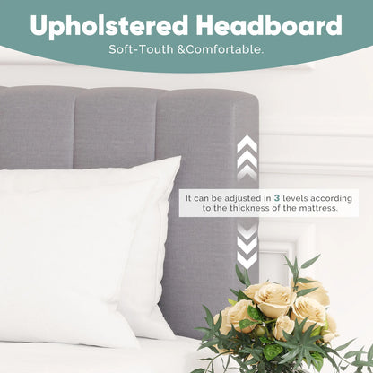 Wooden Solid Bed Frame with Fabric Upholstered