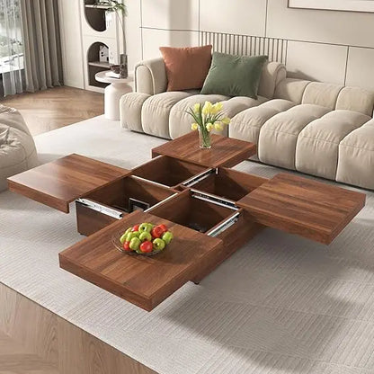 Square Marble Veneer Coffee Table with Sliding Top