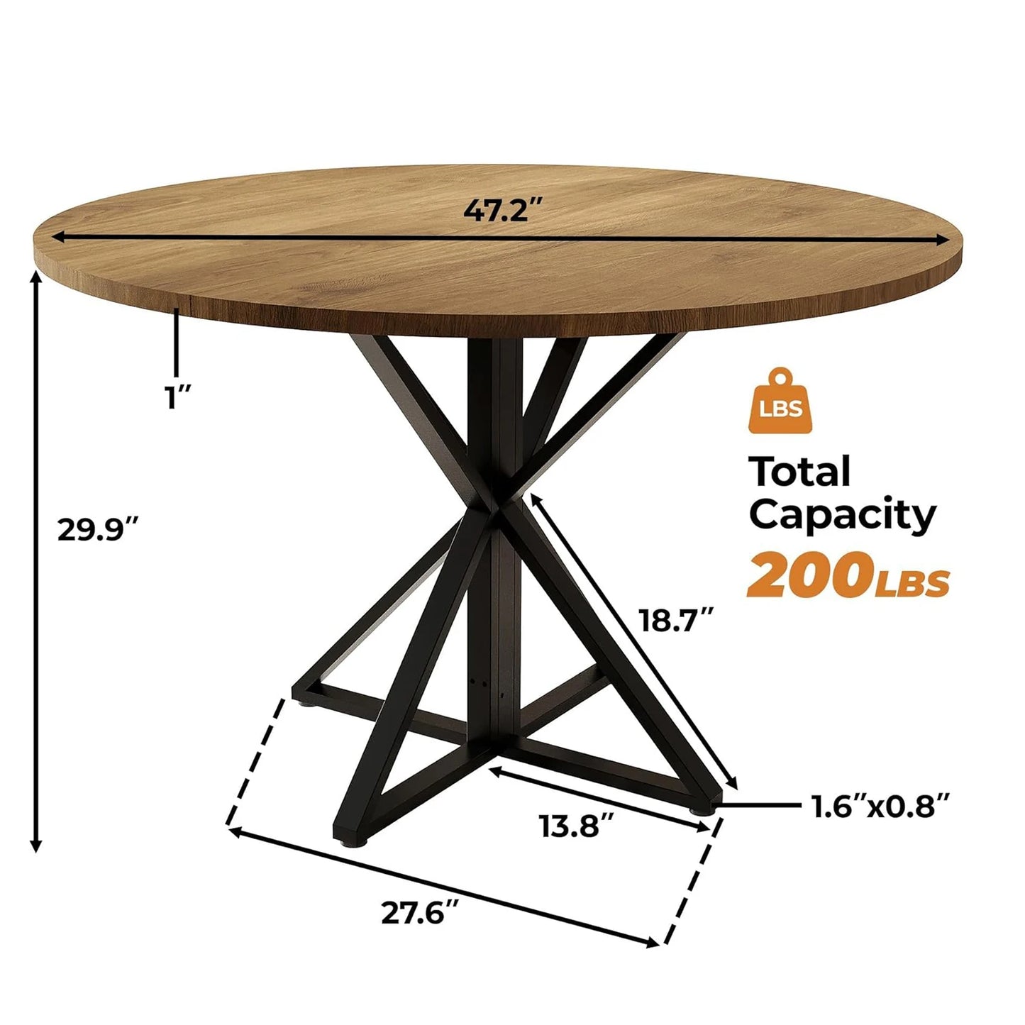 47" Round Dining Table for 4, Wood Top, Metal Pedestal