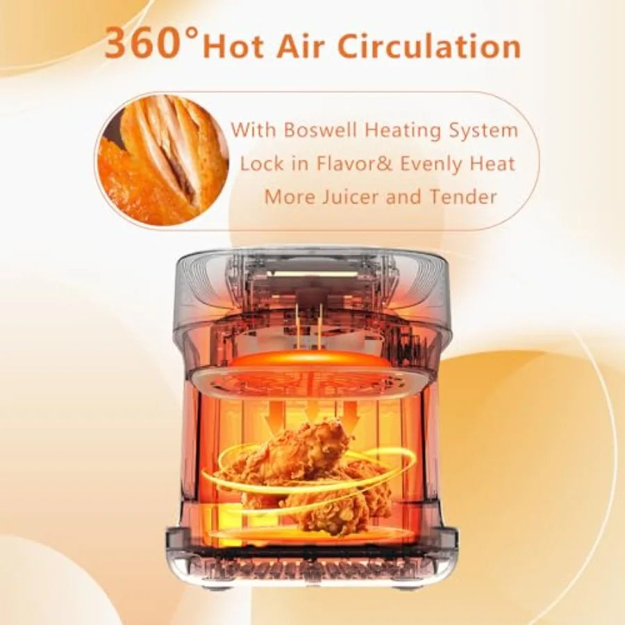 7.5QT Glass Air Fryer with Transparent Fry Bowl